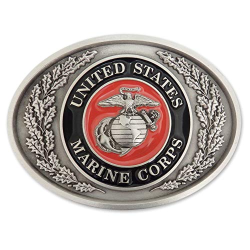 Indiana Metal Craft US MARINE CORPS Crest Traditional Design Pewter Belt Buckle with Enamel MADE IN USA