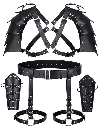 Medieval Knight PU Leather Leggings Corset Belt Shawl Renaissance Shoulder Cape Scarf Bracers Accessories(Type1)