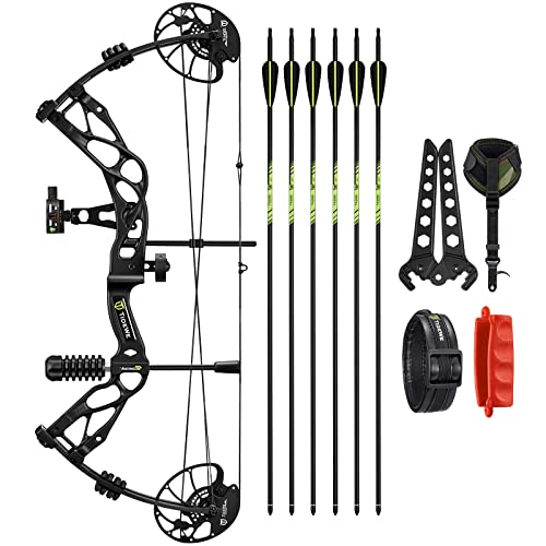 TIDEWE Compound Bow with 315FPS IBO Speed, Adjustable Hunting Bow and Arrow with 0-70 Lbs Draw Weight for Adults, 18'-31' Draw Length Bow for Hunting and Practice (Black)