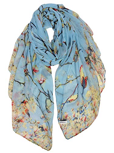 GERINLY Scarfs for Women Lightweight Birds Florals Scarves for Winter Outfits Accessories Head Wear Shawl
