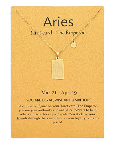 TGOLM 14k Gold Plated Aries Necklace Emperor Tarot Card Constellation Jewelry Birthday Gift for Women