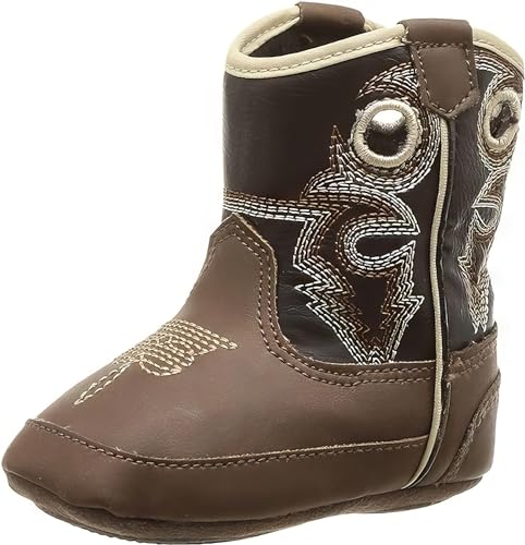 M&F Western Kids Trace Baby Boy's Infant/Toddler Bucker Boot First Walker Shoe, Brown/Black, 4