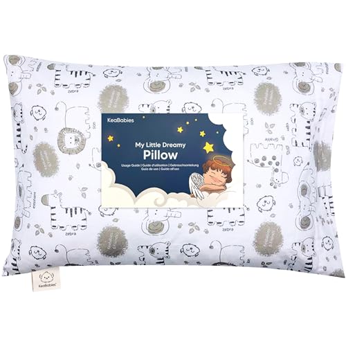 Toddler Pillow with Pillowcase - 13x18 My Little Dreamy Pillow, Organic Cotton Toddler Pillows for Sleeping, Kids Pillow,Travel Pillows,Mini Pillow,Nursery Pillow,Toddler Bed Pillow (KeaSafari)