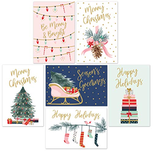 Sweetzer & Orange Christmas Cards Set - 24 Gold Foil Holiday Cards with Red Envelopes – 6 Assorted Designs Boxed for Easy Storage - Bulk Greeting and New Years Cards - 4x6