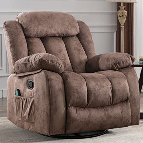 INZOY Rocker Recliner with Heat and Vibration, Manual Swivel Rocking Recliner Chair with Vibrating Massage, Comfy Padded Overstuffed Soft Fabric Heated Recliner (Brown)