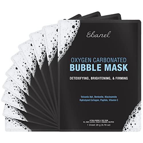 Ebanel 10 Pack Carbonated Bubble Clay Mask, Deep Cleansing Face Mask, Detox Volcanic Ash and Bentonite Clay Mask with Collagen Peptides, Vitamin C, Hyaluronic Acid, Niacinamide