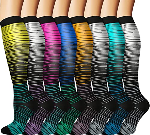 Graduated Medical Copper Compression Socks for Men & Women Circulation 8 Pairs 20-30mmHg - Best for Running Athletic Cycling