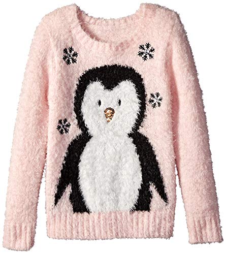 Blizzard Bay Girls Ugly Chrismas Sweater, Pink/White/Black/Penguin, 4