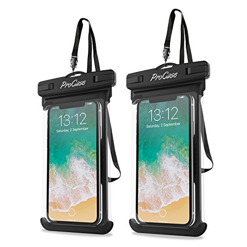 ProCase Waterproof Phone Pouch Case for Snorkeling, Underwater Dry Bag for iPhone 15 14 13 Pro Max 12 11, Galaxy S24 S23 S2 Ultra Note Pixel Up to 7', Beach Essentials -2Pack, Black