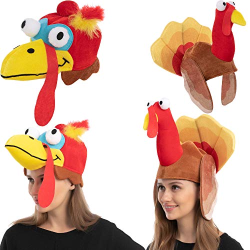 JOYIN 2 Pack Silly Thanksgiving Turkey Cap for Thanksgiving Night Event, Dress-up Party, Thanksgiving Decoration, Role Play, Carnival, Cosplay, Costume Accessories