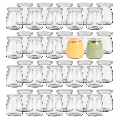 Kingrol 40 Pack 5 oz Glass Jars with Lids, Replacement Pudding Yogurt Jars, Glass Food Storage Containers for Jams, Jellies, Honey, Desserts, Party Favors