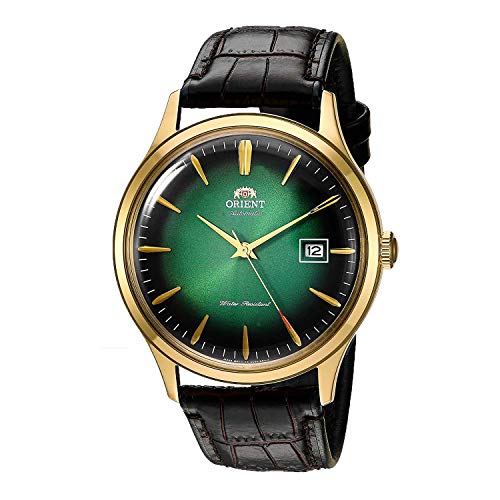 ORIENT 'Bambino Version 4' Japanese Automatic/Hand Winding Stainless Steel and Leather Dress Watch. Green, FAC08002F0