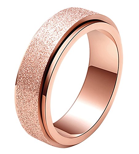 ALEXTINA Anxiety Ring for Women Spinner Ring 6MM Stainless Steel Fidget Ring Sand Blast Glitter Finish Spinning Band Gift for Teen Girls, Rose Gold Size 7