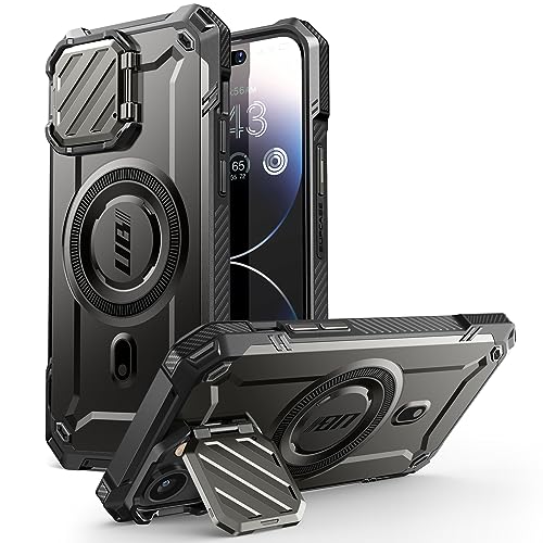 SUPCASE Unicorn Beetle Mag XT Case for iPhone 15 / iPhone 14 / iPhone 13 with Camera Cover, [Compatible with MagSafe] Full Body Rugged Case with Built-in Kickstand (Black)