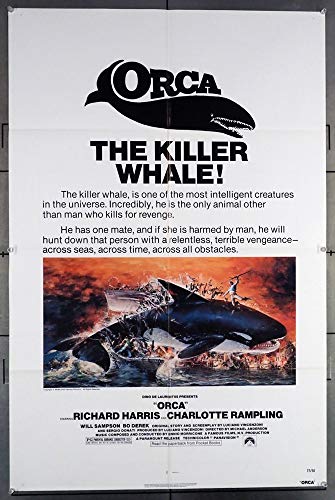 Orca (1977) Original One Sheet Poster (27x41) Folded Very Fine WHALES! RICHARD HARRIS WILL SAMPSON CHARLOTTE RAMPLING Film Directed by MICHAEL ANDERSON