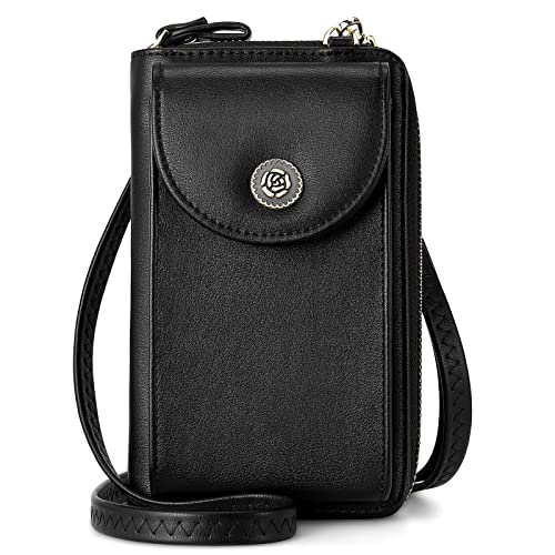 BROMEN Small Cell Phone Purse Crossbody Bags for Women Vegan Leather Wallet Purse with Credit Card Holder Elegant Black
