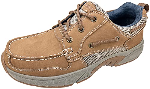 RUGGED SHARK Men's AXIS Boat Shoe, Premium Leather, Comfort Footbed, Tan, Men's Size 11.5