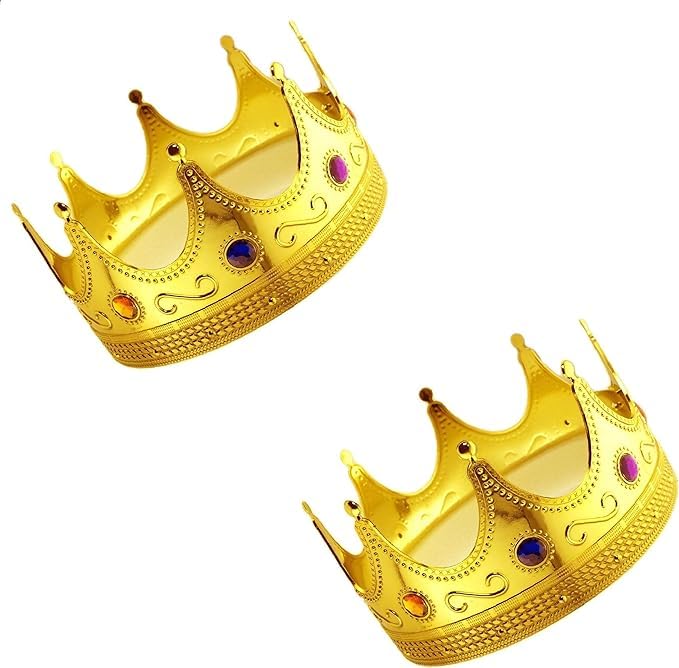 Tytroy 2 PC Regal King Queen Prince Princess Gold Jeweled Plastic Crown