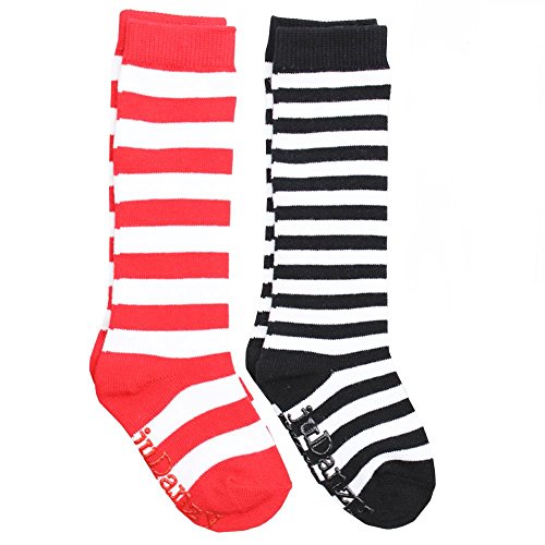 juDanzy knee high tall socks with grips for babies, toddlers, and children (4-6 Years, Red/White & Black/White)…