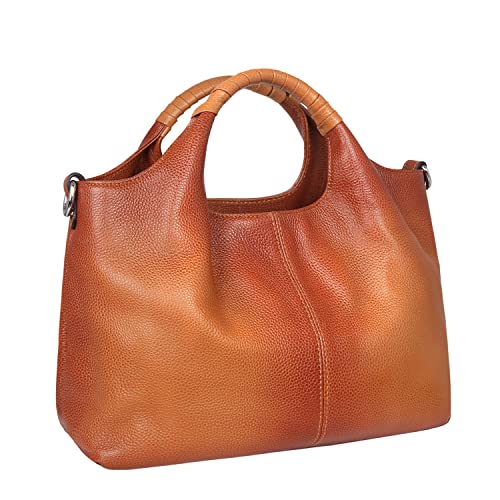 Iswee Genuine Leather Top Handle Bag Satchel Purse for Women Purses and Handbags Shoulder Bag Designer Tote Bag (Sorrel)