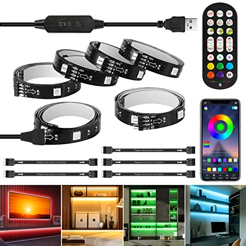 LED Strip Lights 10ft, 6 Pre-cut 1.64ft RGB LED Lights for 43-65 Inch TV, App Control TV LED Backlight with Remote, Music Sync USB Bias Lighting LED Strip Lights for Bedroom PC Monitor Mirror Cabinet