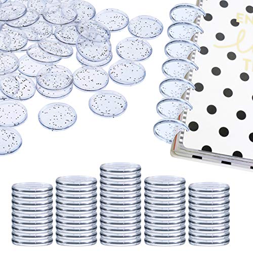 50 Pieces Expansion Discs Notebooks Planner Discs, Book Expansion Discs for DIY Notebooks Planners, Clear with Silver Sequins (1.26 Inch)