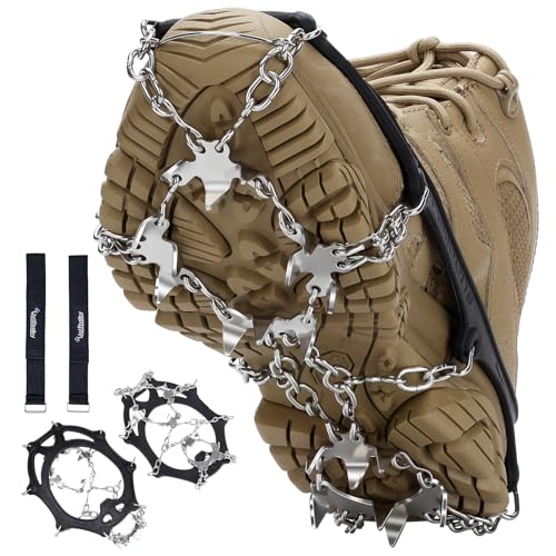 Traction Cleats Ice Snow Grips with 19 Spikes for Walking, Climbing, Hiking Shoes/Boots, Safe Protect for Walking, or Hiking on Snow and Ice