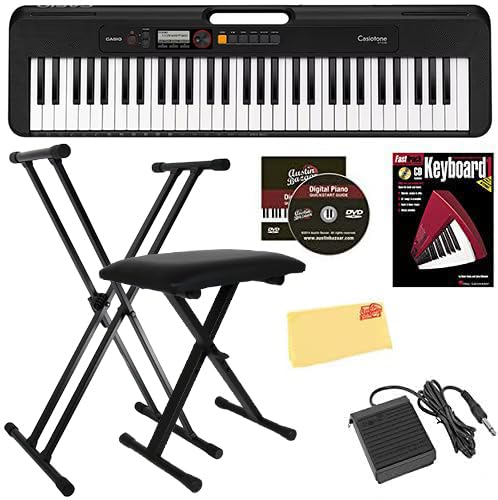 Casio Casiotone CT-S200 61-Key Portable Digital Keyboard - Black Bundle with Adjustable Stand, Bench, Sustain Pedal, Instructional Book, Austin Bazaar Instructional DVD, and Polishing Cloth