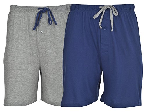Hanes Men’s 2-Pack Cotton-Rich Jersey Blend Knit Short, 7.5' Inseam, Blue Depth/Heather Grey, X-Large