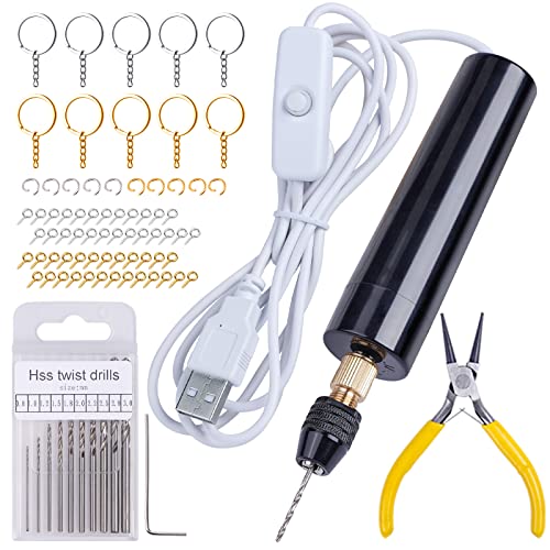 LET'S RESIN Electric Resin Drill, 74Pcs Hand Drill Supplies with 3-Jaw Clamp-Applicable to A Larger Drilling Range (0-3mm), Grip Nose Pliers, Keychain Making Kit, Tools for Resin Art