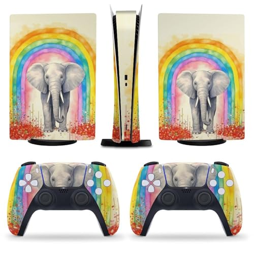 AoHanan Baby Elephant Spraying Rainbow PS5 Skin Console and Controller Accessories Cover Skins Anime Vinyl Cover Sticker Full Set Only for Playstation 5 Digital Edition