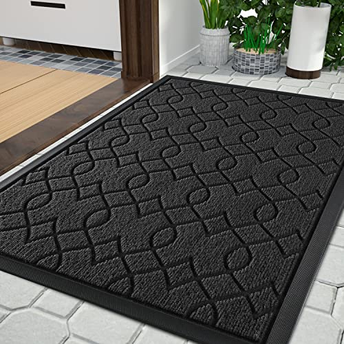 Yimobra Front Door Mats, Heavy Duty Water Absorbent Mud Resistant Easy Clean Entry Outdoor Indoor Rugs,Non Slip Backing, Exterior Mats for Outside Patio Porch Farmhouse, 29.5 x 17, Black