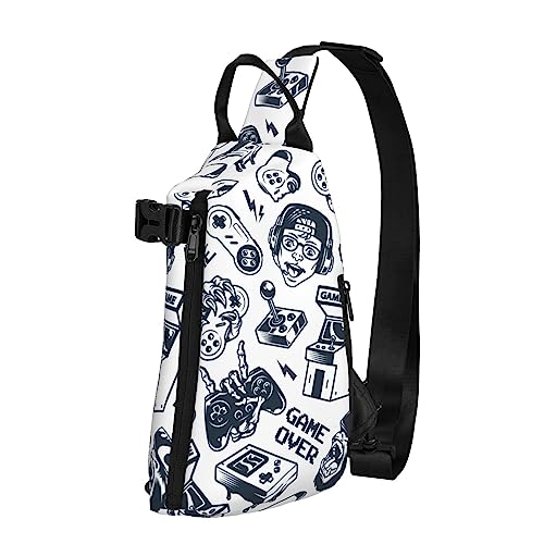 Wiqodme Retro Gaming Joystick Gamepad Gorilla Arcade Game Sling Backpack Crossbody Sling Bag Travel Chest Daypack Hiking Shoulder Bag for Adult Women Men