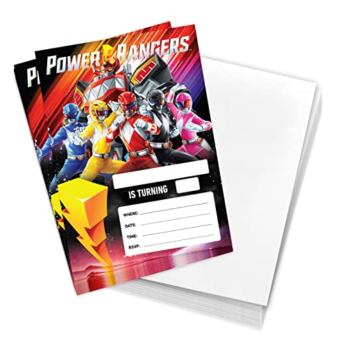 Desert Cactus Power Rangers Invitations Invites Happy Birthday Cards 10 Count With Envelopes Boys Girls Kids Party (Style A)
