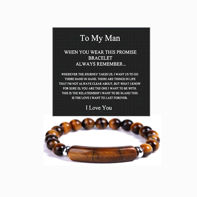 DIOWUS To My Man Bracelet For Men, 8mm Pheromone Elastic Tiger Eye Obsidian Stone Bead Beaded Power Healing Gift Jewelry (Tiger eye stone)