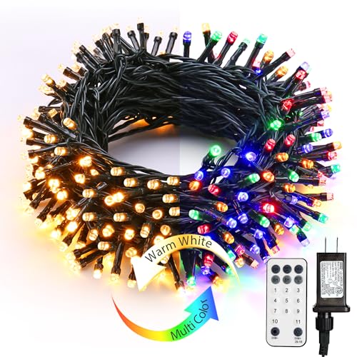 Brizled Christmas Lights, 65.67ft 200 LED Color Changing Tree Lights 11-Function Warm White & Multicolor Christmas Lights, Connectable 24V Safe Adapter Remote Decorative Lights String for Xmas Party