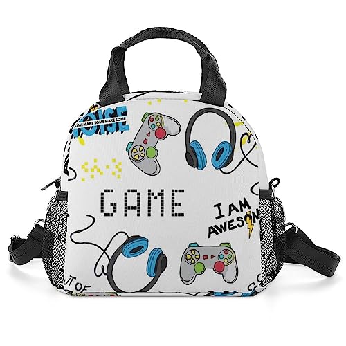 Video Game Joystick Lunch Bag Women Cool Gamepad Insulated Lunch Box for Men Cooler Bag With Shoulder Strap Reusable Lunch Tote Bag Lunchbox for Work Picnic Office Travel