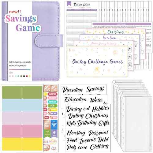 Sooez Budget Binder with Money Saving Challenge, Money Saving Binder with Cash Envelopes, Expense Sheets, Challenge Tracker & Category Labels, Envelope Savings Challenges Book for Home Office School