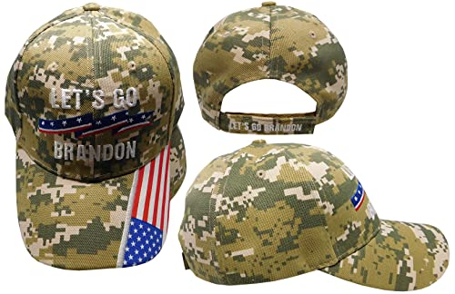 Let's Go Brandon Patriotic Ribbon USA Flag On Bill ACU Digital Camouflage Camo Acrylic Adjustable Embroidered Baseball Hat Cap