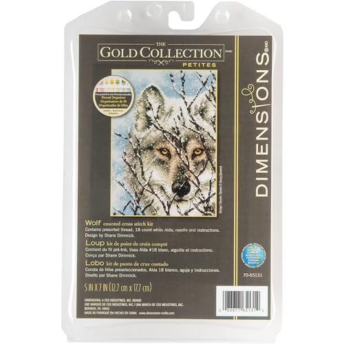 Dimensions Gold Collection Counted Cross Stitch Kit, Wolf, 18 Count White Aida, 5'' x 7''