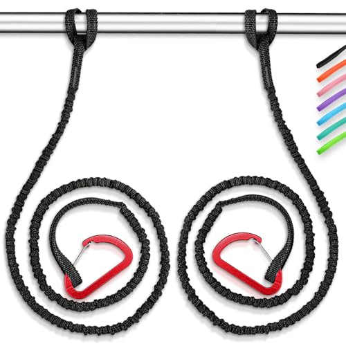 OCEANBROAD Kayak Paddle Leash with D-Ring Stretchable Bungee Strap Lanyard Rope for SUP Kayaking Boating Canoeing Fishing Pole Rod 5-7 Feet Black 2 Pack