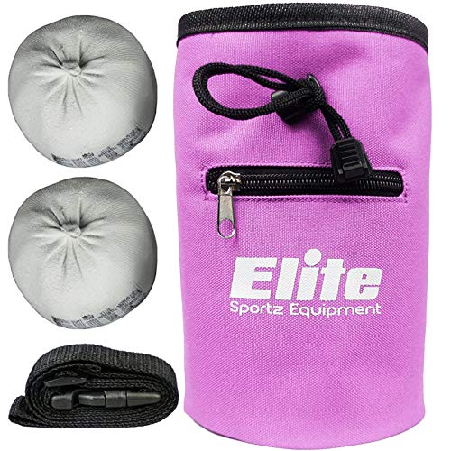 Rock Climbing Chalk Bag and 2 x Chalk Balls - No Leak Drawstring Bag and Secure Zip Pocket, Pink