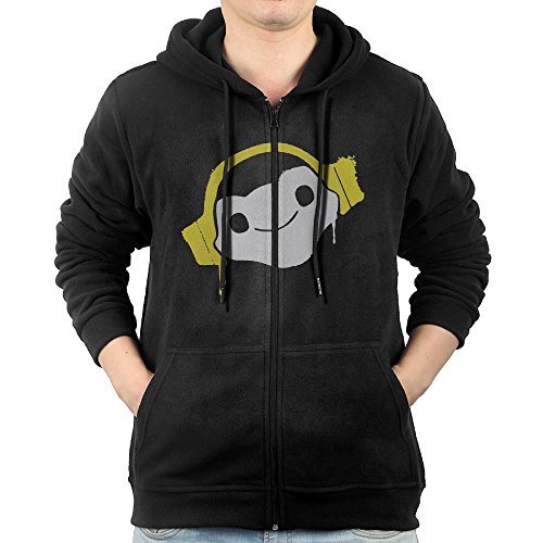 Lucio Headphones Spray Men's Full Zipper Drawstring Hoodie Kangaroo Pocket Sweatshirts Black