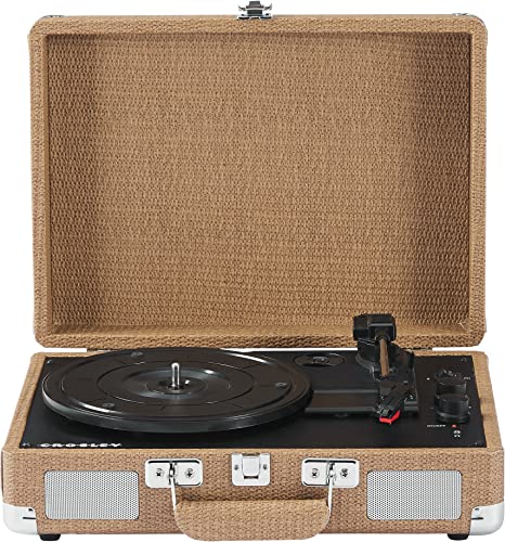 Crosley CR8005F-BW Cruiser Plus Vintage 3-Speed Bluetooth in/Out Suitcase Vinyl Record Player Turntable, Basketweave