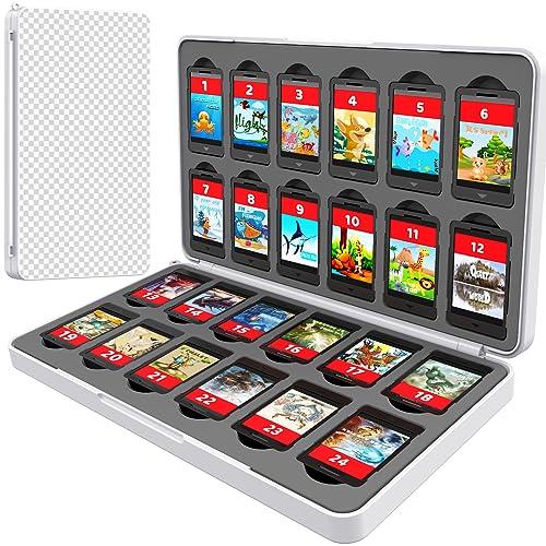 Switch Game Case Storage 24 Games Card and 24 Micro SD Cartridge Slots, Switch Game Holder for Nintendo Switch/OLED/Lite, Portable Switch Game Card Case with Magnetic Closure,Plaid Grey White