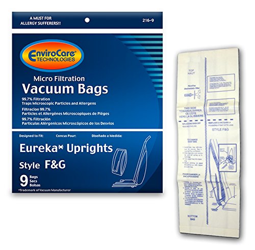 EnviroCare Replacement Micro Filtration Vacuum Bags made to fit Eureka F&G Sanitaire, Kenmore 5062, White Westinghouse, Koblenz, Singer SUB-1, Commercial 9 pack