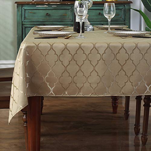 Jacquard Tablecloth Flower Pattern Polyester Table Cloth Spill Proof Dust-Proof Wrinkle Resistant Table Cover for Kitchen Dining Tabletop Decoration (Rectangle/Oblong, 60' x 84' (6-8 Seats), Gold)