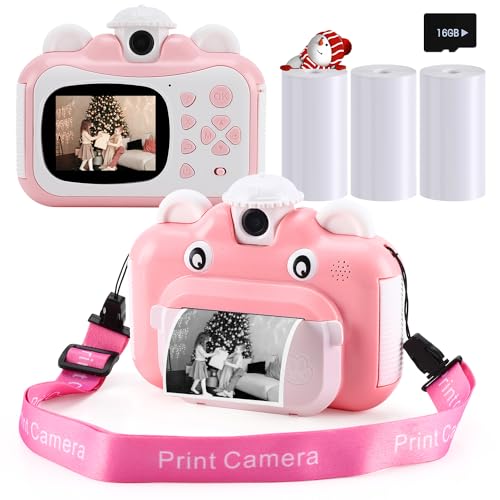 Barchrons Instant Print Digital Kids Camera 1080P Rechargeable Kids Camera for Girls Video Camera with 32G SD Card Gift for 6-12 Years Old Girls Boys