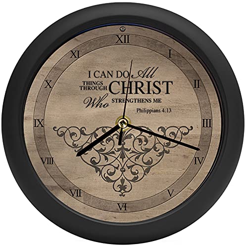 Mark Feldstein & Associates I Can Do All Things Inspirational Natural Brown 8 inch Three Hymn Sound Clock
