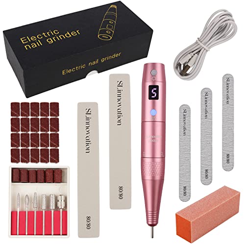 SLinnovation Cordless Nail Drill - Works with 3/32' Engraving Bits, Electric File for Acrylic / Polygel Nails, Buffer & Shaper - 5 Speeds, Max 25,000 RPM - Includes Drill Bits. Mani - Pedi Essential